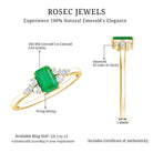 Rosec Jewels-Emerald Cut Emerald Engagement Ring with Diamond Trio