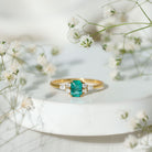 Rosec Jewels-Emerald Cut Emerald Engagement Ring with Diamond Trio