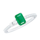 Rosec Jewels-Natural Emerald Cut Emerald Engagement Ring with Diamond Side Stones