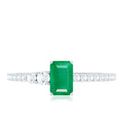 Rosec Jewels-Natural Emerald Cut Emerald Engagement Ring with Diamond Side Stones