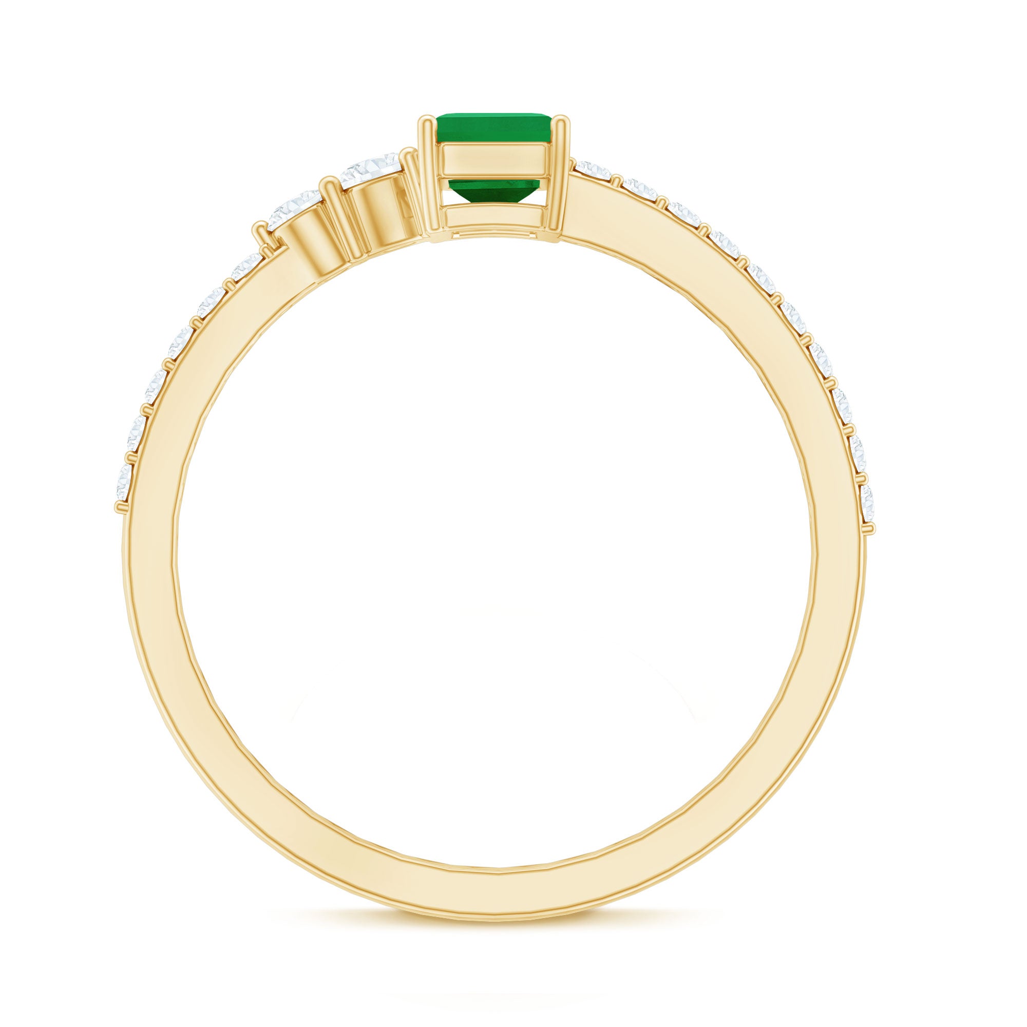 Rosec Jewels-Natural Emerald Cut Emerald Engagement Ring with Diamond Side Stones