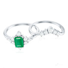 Rosec Jewels-Natural Emerald Diamond Emerald Cut Engagement Ring and Wedding Band Set
