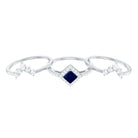 Rosec Jewels-1.5 CT Princess Cut Blue Sapphire Bridal Ring Set with Moissanite Halo