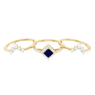Rosec Jewels-1.5 CT Princess Cut Blue Sapphire Bridal Ring Set with Moissanite Halo