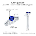 Certified Lab Grown Blue Sapphire Princess Cut Engagement Ring Set with Diamond AAAA - Rosec Jewels