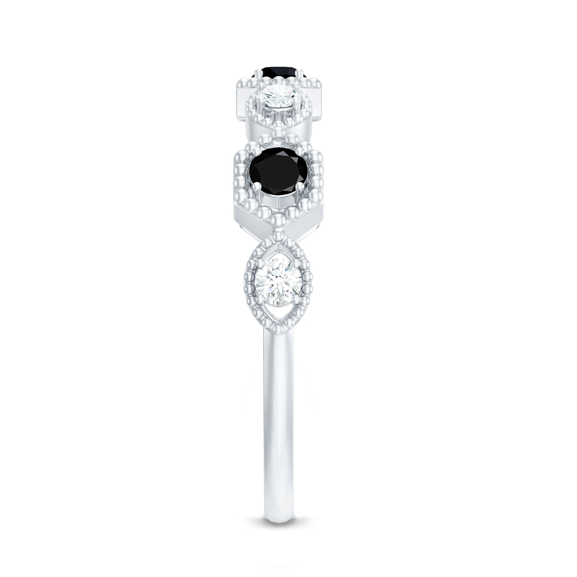 Certified Lab Grown Black and White Diamond Half Eternity Ring AAAA ( Synthetic ) - Rosec Jewels