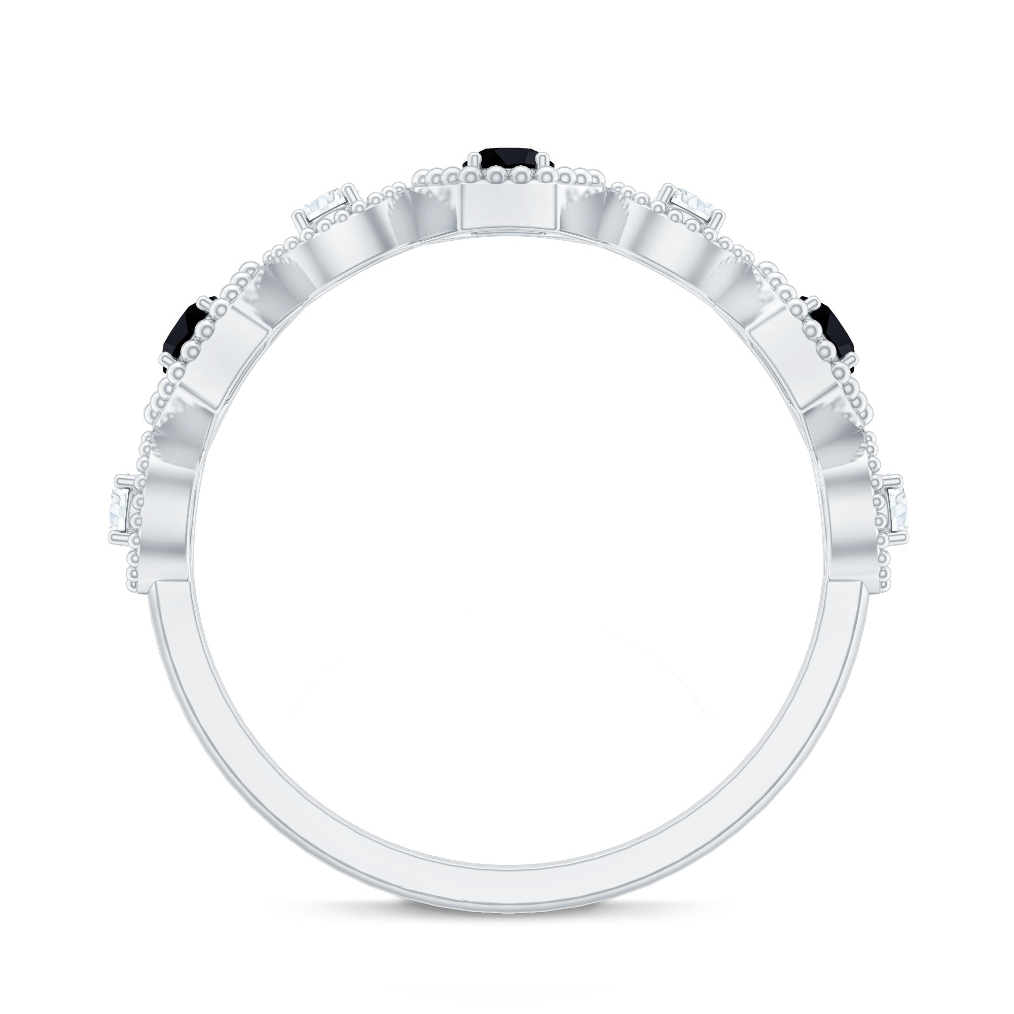 Certified Lab Grown Black and White Diamond Half Eternity Ring AAAA ( Synthetic ) - Rosec Jewels