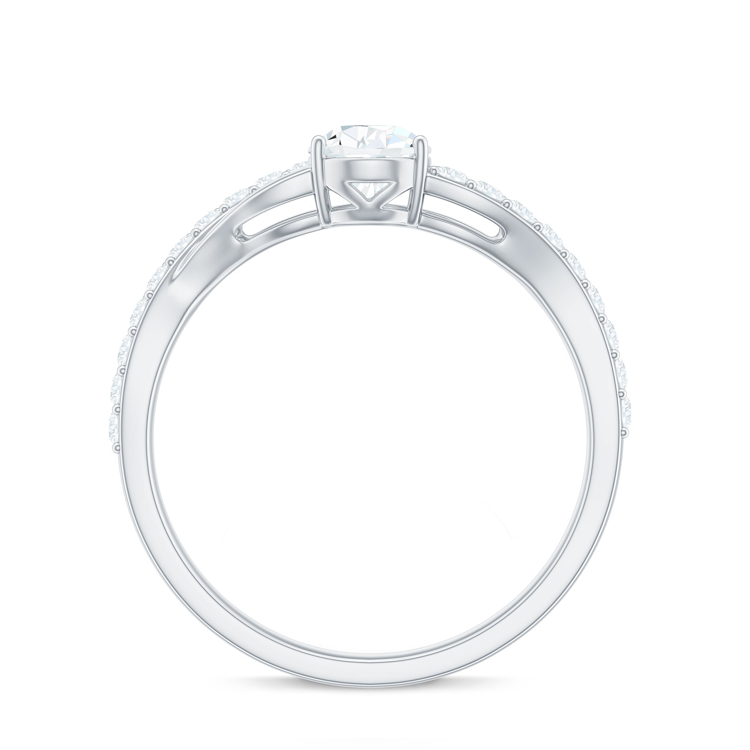 Certified Pear Cut Moissanite Split Shank Engagement Ring D-VS1 - Rosec Jewels