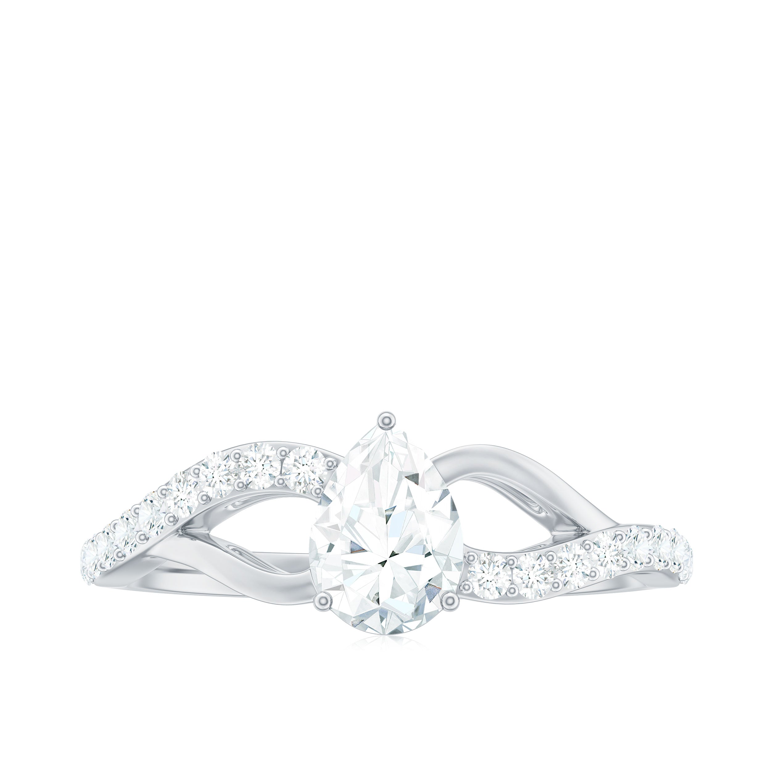 Certified Pear Cut Moissanite Split Shank Engagement Ring D-VS1 - Rosec Jewels