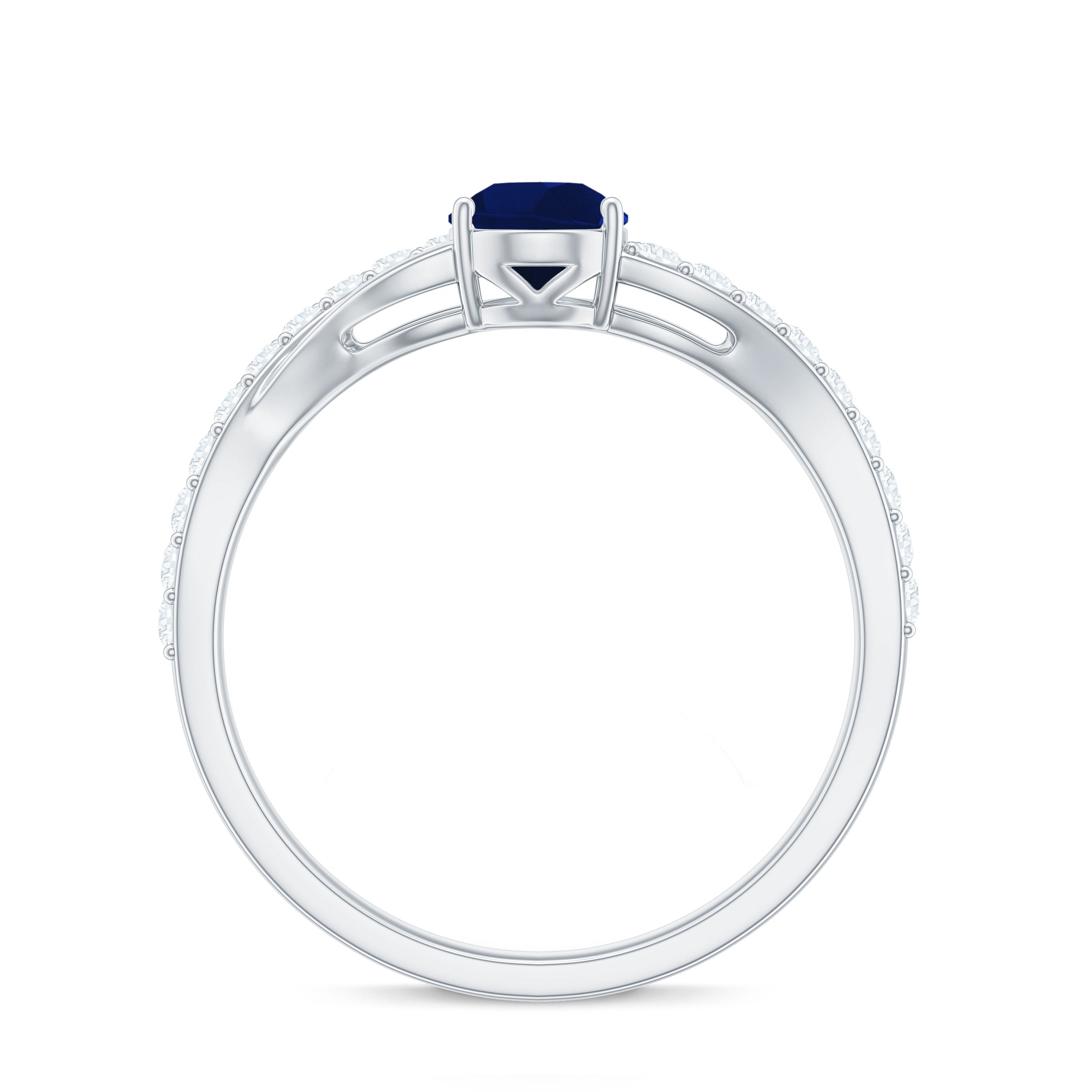 Rosec Jewels-Genuine 0.5 Carat Pear Shaped Blue Sapphire Split Shank Engagement Ring with Certificate