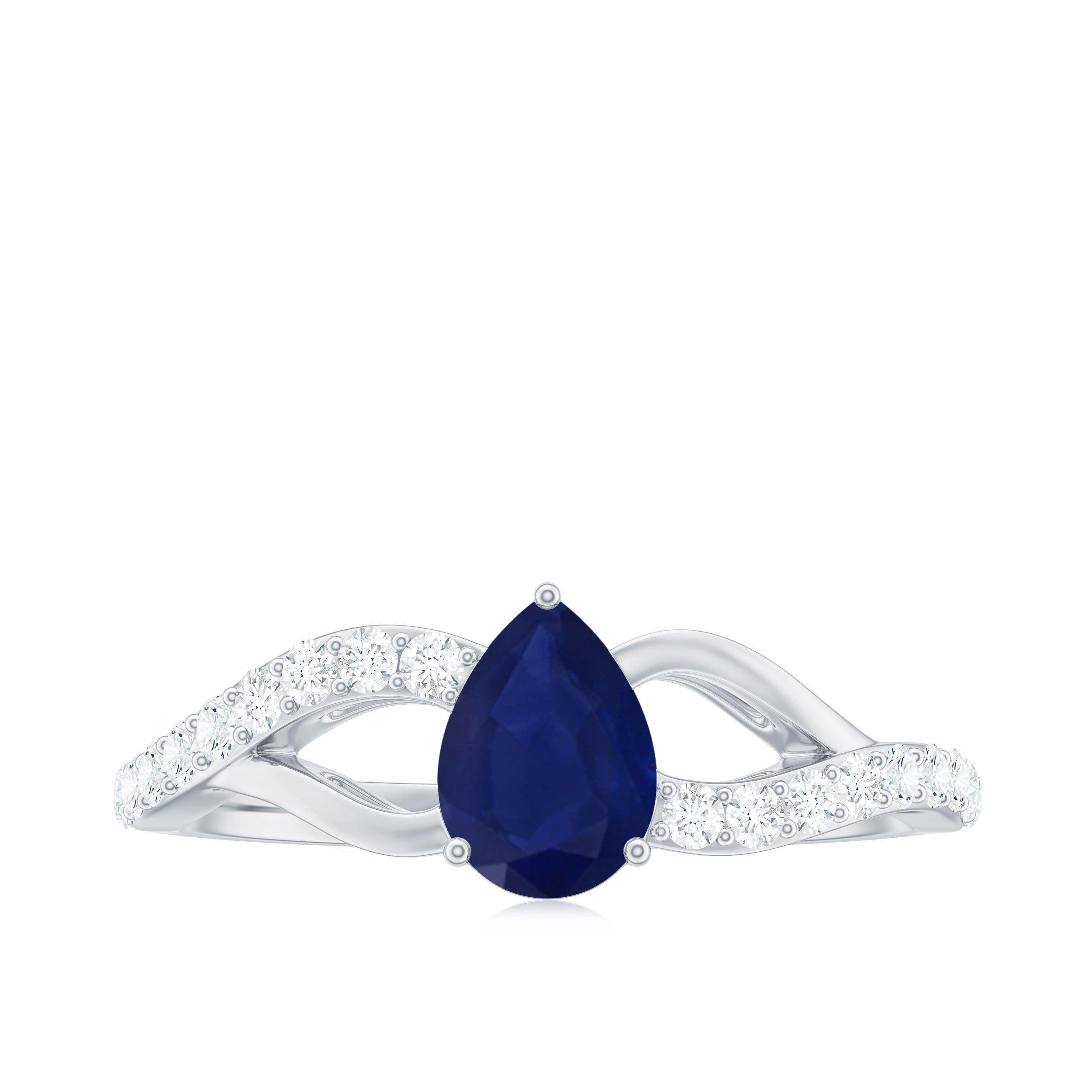 Rosec Jewels-Genuine 0.5 Carat Pear Shaped Blue Sapphire Split Shank Engagement Ring with Certificate