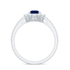 0.5 Carat Pear Shaped Blue Sapphire and Diamond Half Halo Engagement Ring AAA - Rosec Jewels