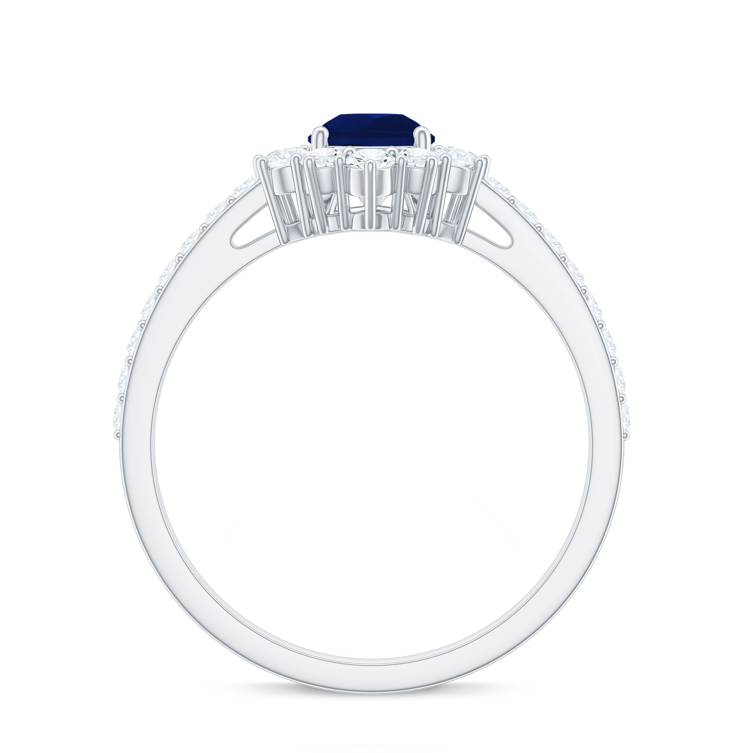 0.5 Carat Pear Shaped Blue Sapphire and Diamond Half Halo Engagement Ring AAA - Rosec Jewels