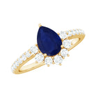 0.5 Carat Pear Shaped Blue Sapphire and Diamond Half Halo Engagement Ring AAA - Rosec Jewels