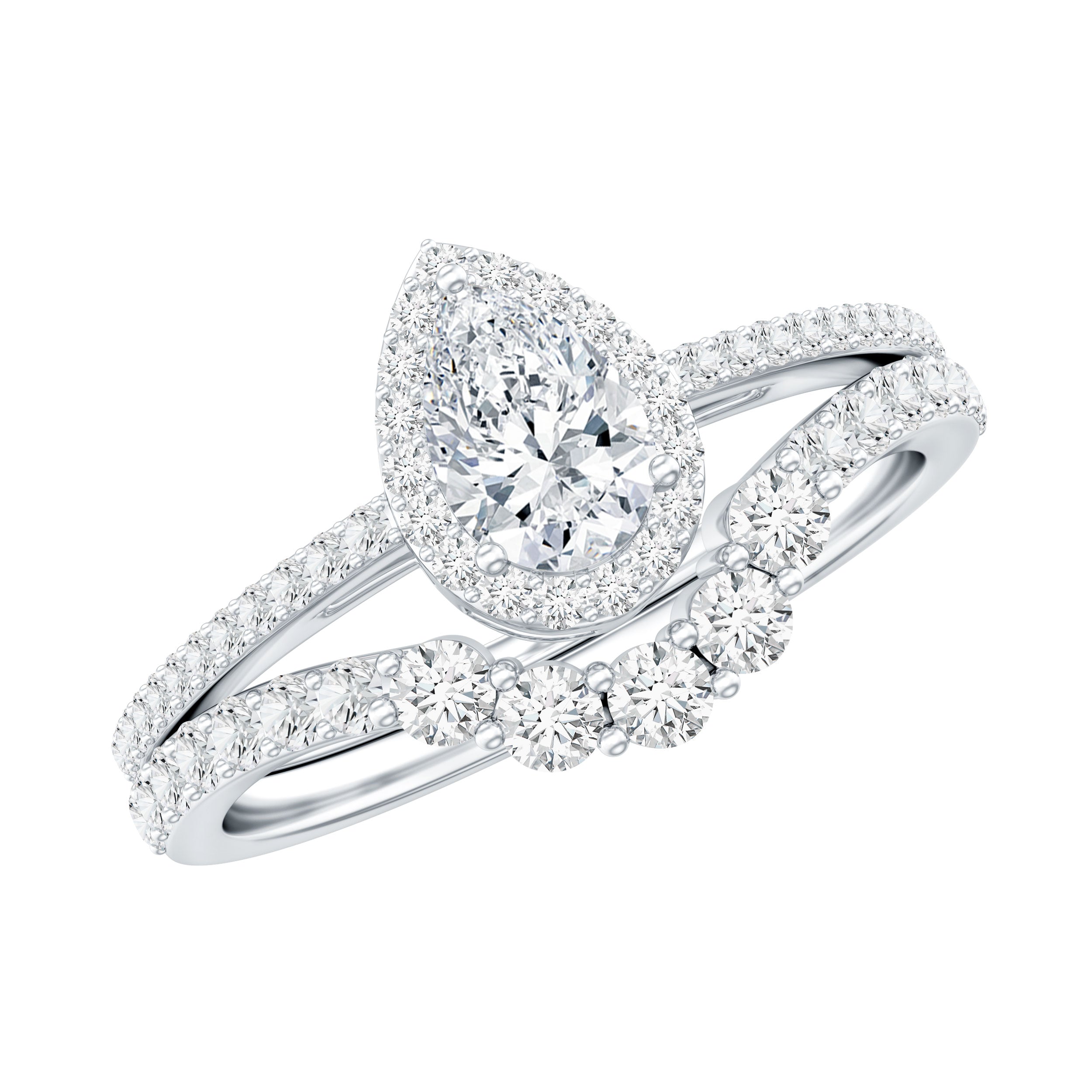 1.50 CT Certified Moissanite Designer Teardrop Ring Set