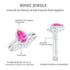 Rosec Jewels-Pear Created Pink Sapphire Teardrop Ring Set with Moissanite Band