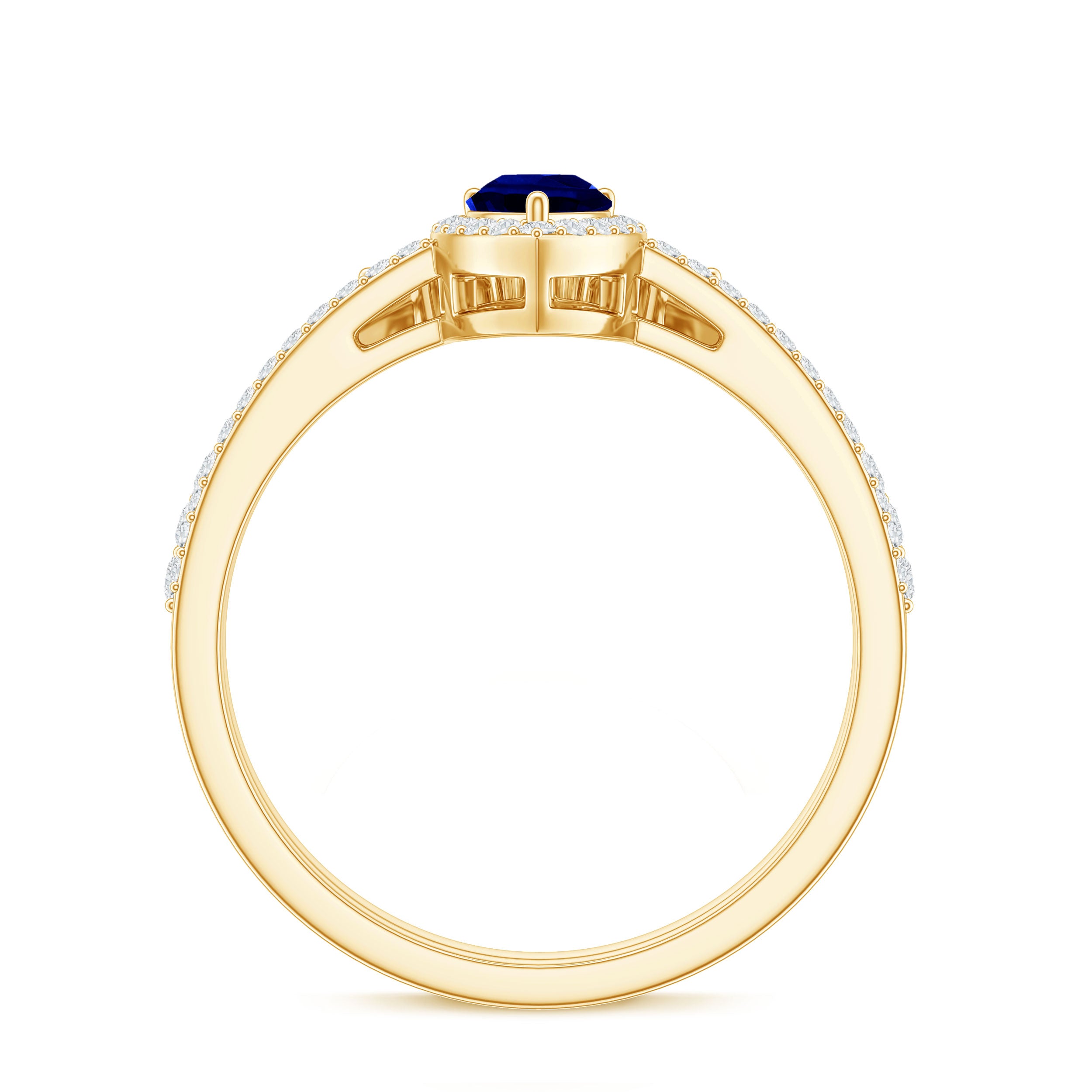 Certified Lab Grown Blue Sapphire Diamond Pear Shaped Engagement Ring Set AAAA - Rosec Jewels