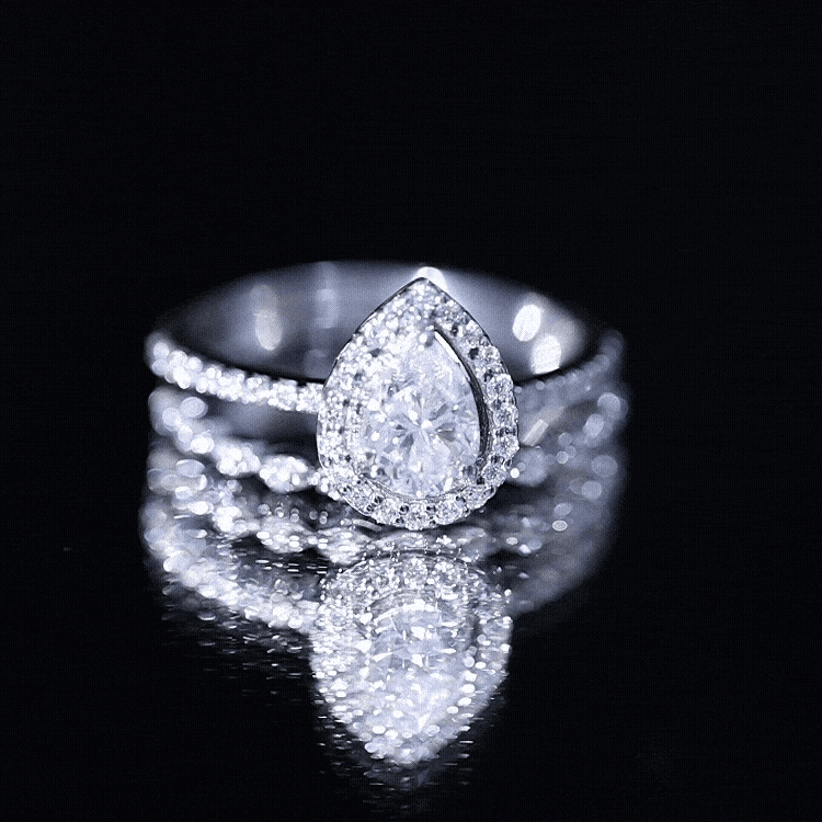 Rosec Jewels-1.75 CT Moissanite Teardrop Wedding Ring Set with Halo
