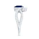 Real 0.5 Blue Sapphire Pear Shape Engagement Ring with Diamond Crossover AAA - Rosec Jewels
