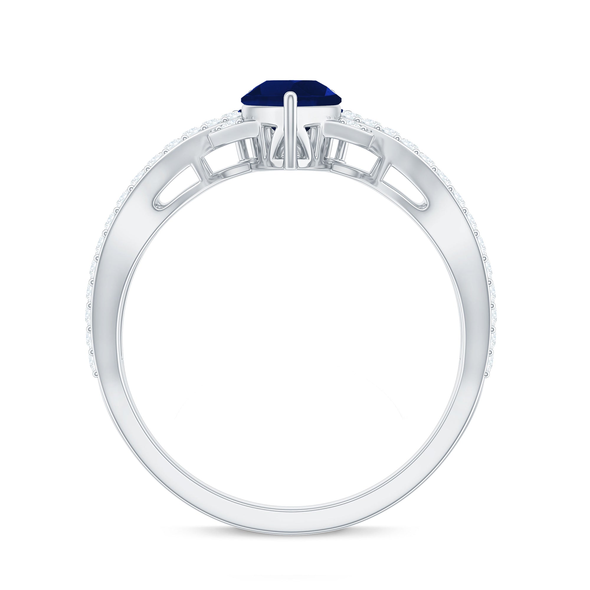 Real 0.5 Blue Sapphire Pear Shape Engagement Ring with Diamond Crossover AAA - Rosec Jewels