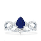 Real 0.5 Blue Sapphire Pear Shape Engagement Ring with Diamond Crossover AAA - Rosec Jewels