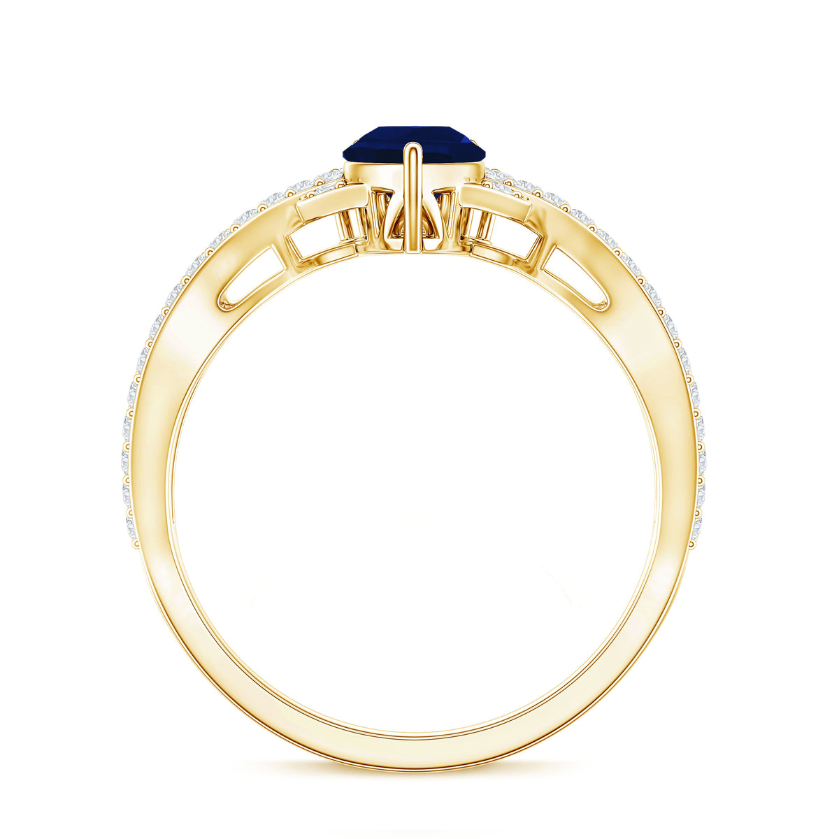 Real 0.5 Blue Sapphire Pear Shape Engagement Ring with Diamond Crossover AAA - Rosec Jewels