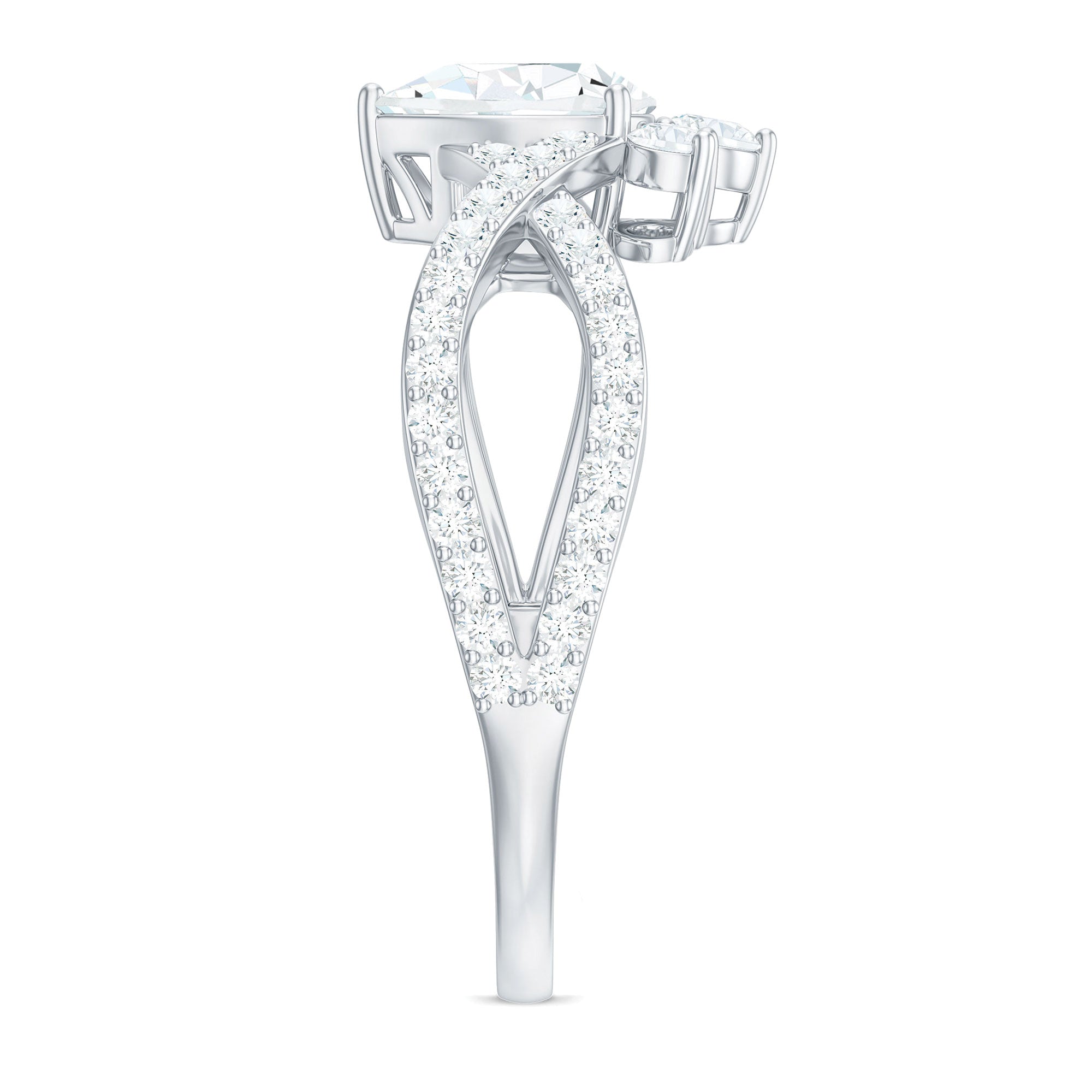 Rosec Jewels-Designer Pear Shaped Moissanite Crossover Engagement Ring