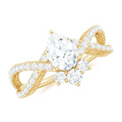 Designer Pear Shaped Moissanite Crossover Engagement Ring D-VS1 - Rosec Jewels