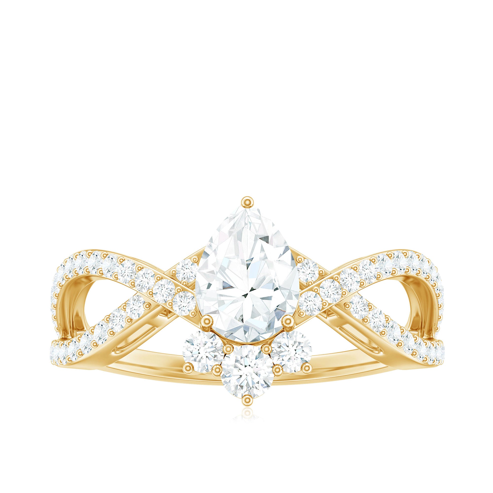 2 CT Pear Cut Cubic Zirconia Crossover Engagement Ring AAAA - Rosec Jewels
