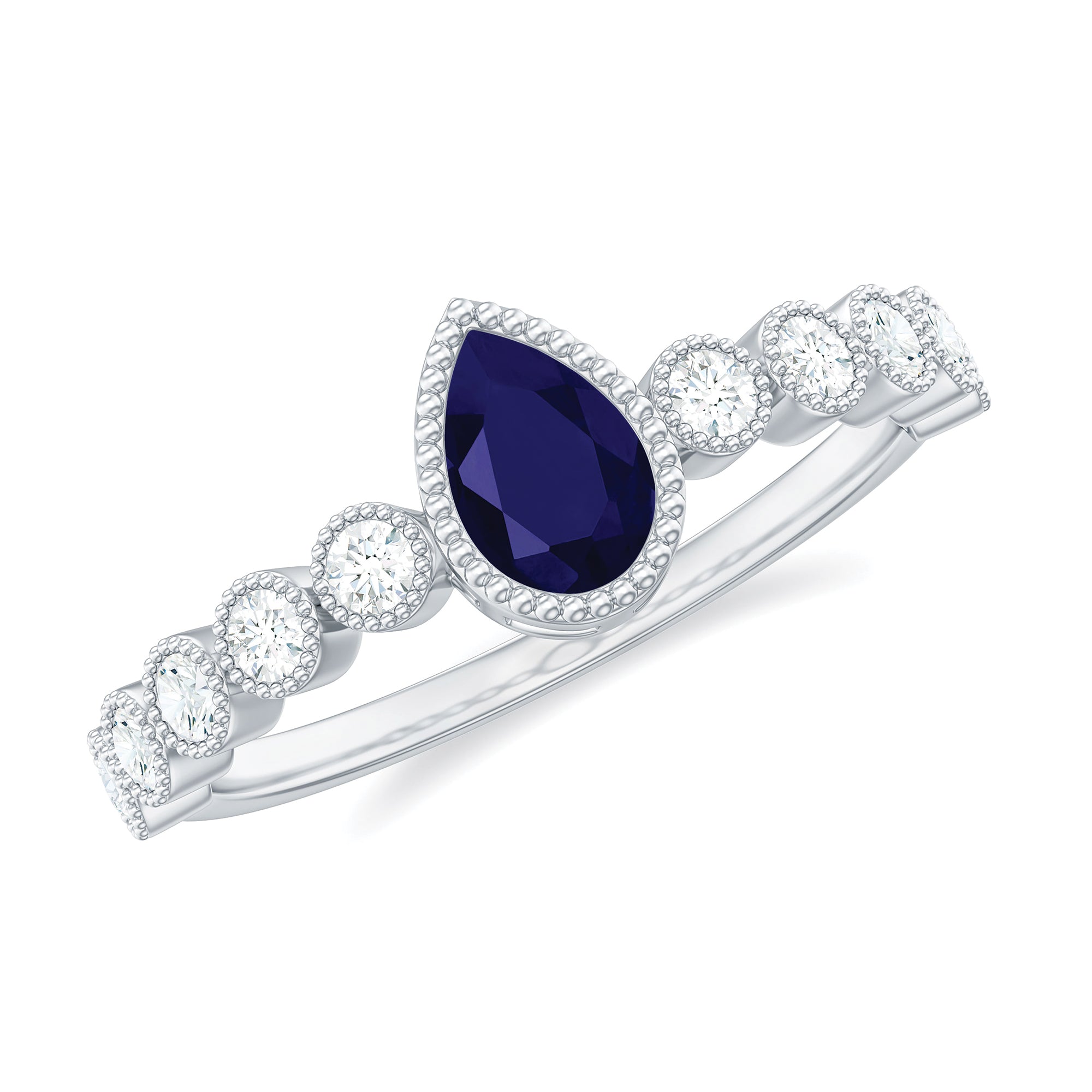 Rosec Jewels-Pear Cut 0.5 Carat Blue Sapphire Engagement Ring with Diamonds