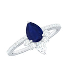 Certified 0.5 Carat Pear Shaped Blue Sapphire Crown Engagement Ring with Diamond AAA - Rosec Jewels