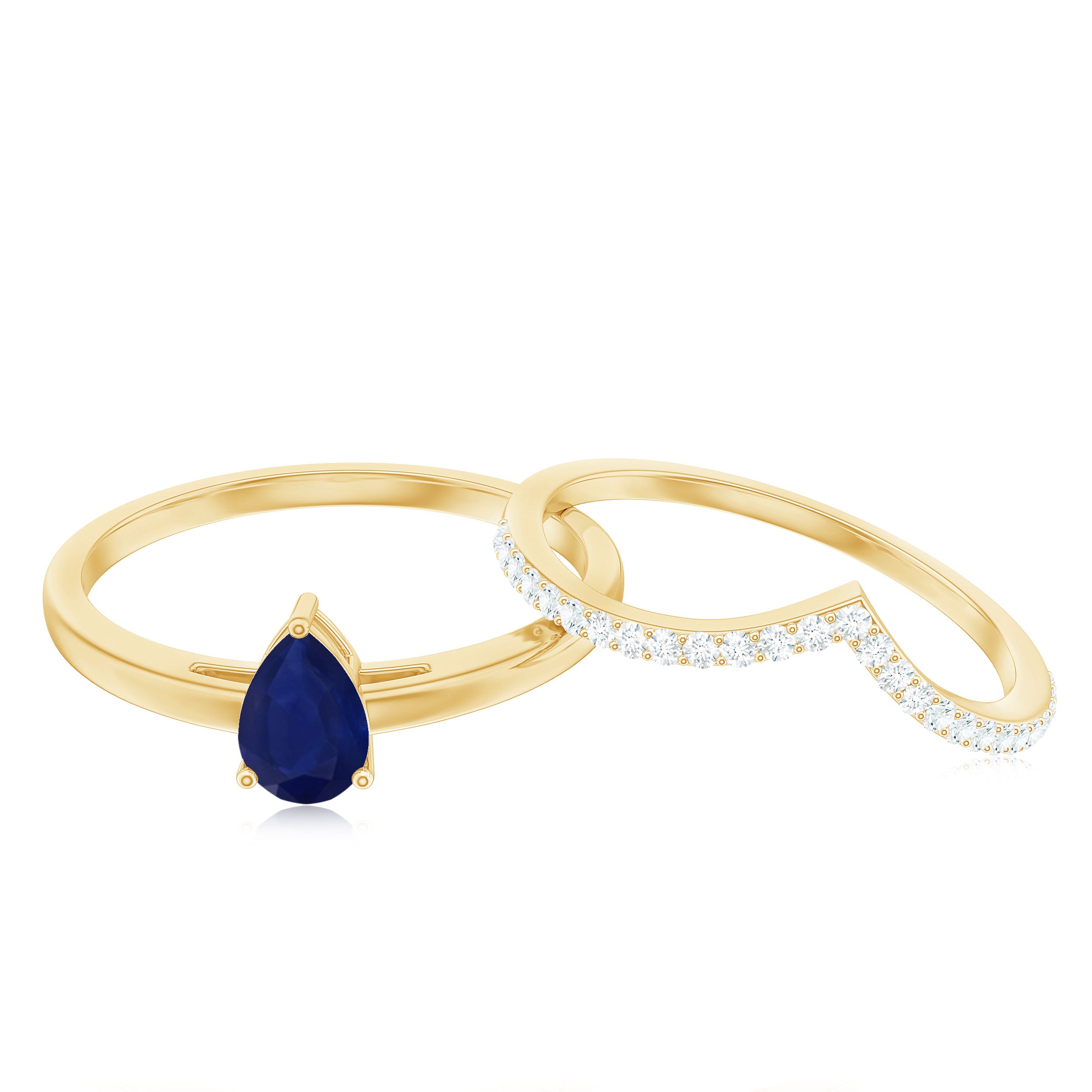 Rosec Jewels-1 CT Pear Cut Blue Sapphire Solitaire Ring Set with Diamond Enhancer Band