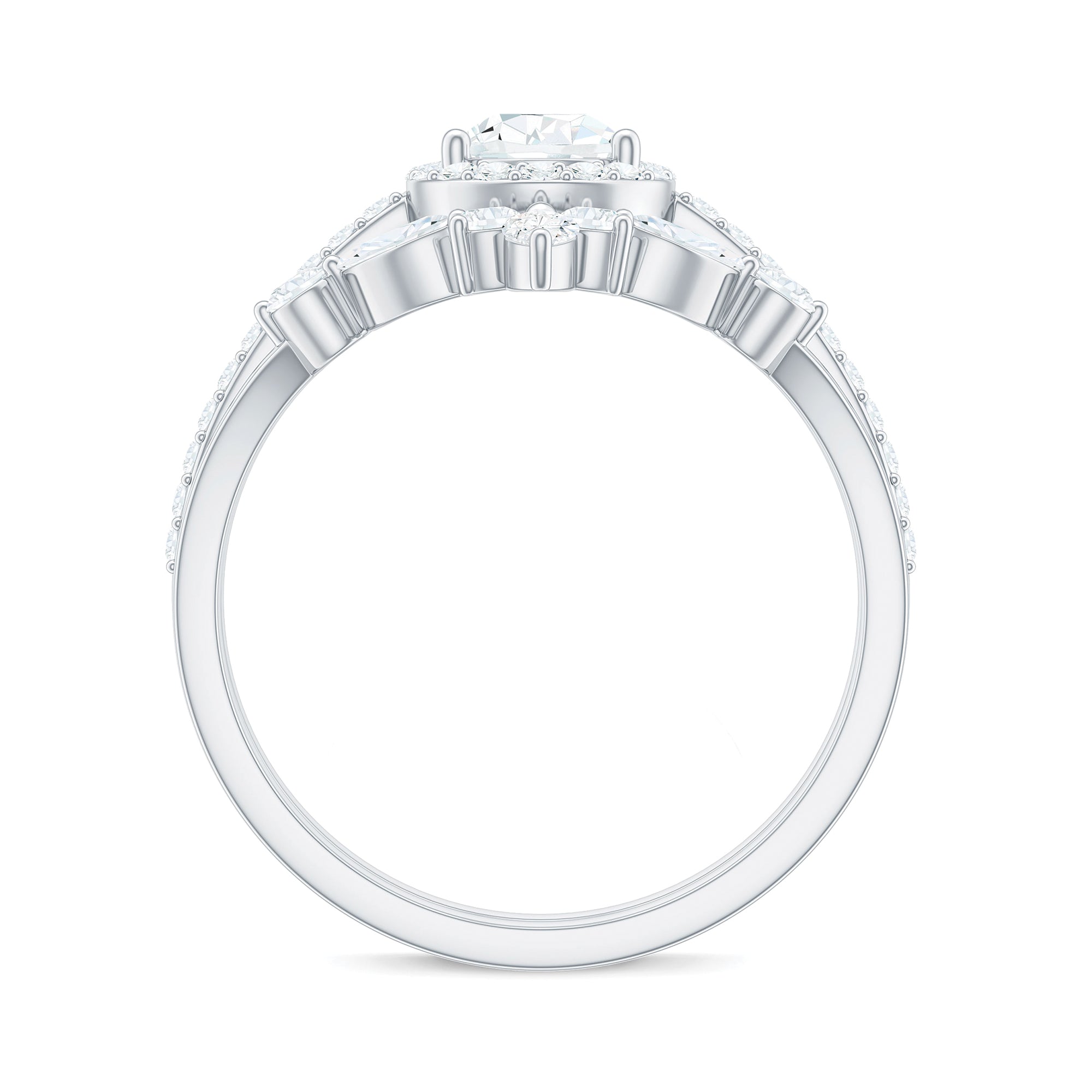 Pear Cut Moissanite Halo Bridal Ring Set with Certificate D-VS1 - Rosec Jewels