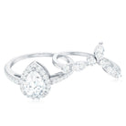 Pear Cut Moissanite Halo Bridal Ring Set with Certificate D-VS1 - Rosec Jewels