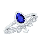 Rosec Jewels-Lab Grown Blue Sapphire Pear Shaped Engagement Ring Set with Diamond