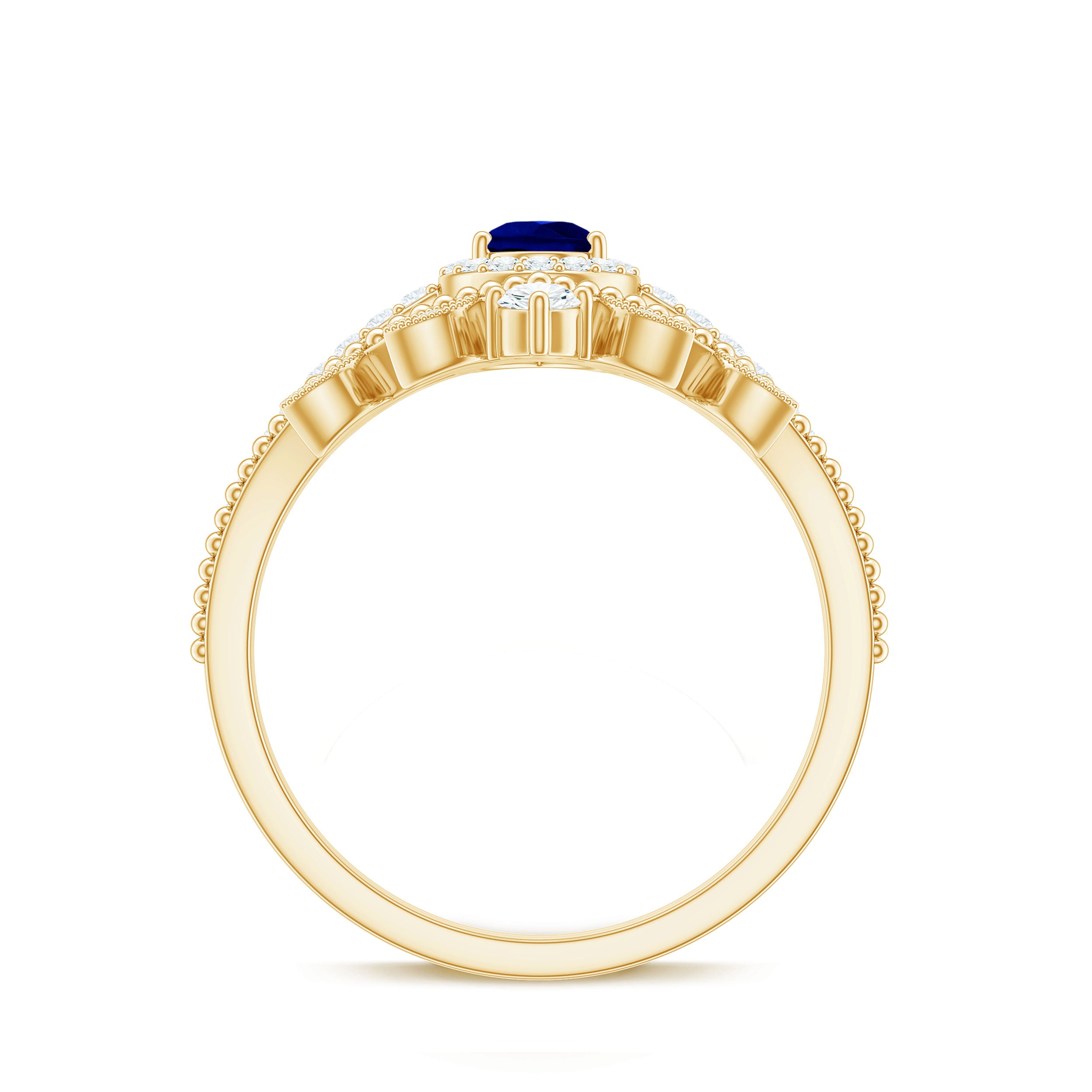 Rosec Jewels-Lab Grown Blue Sapphire Pear Shaped Engagement Ring Set with Diamond