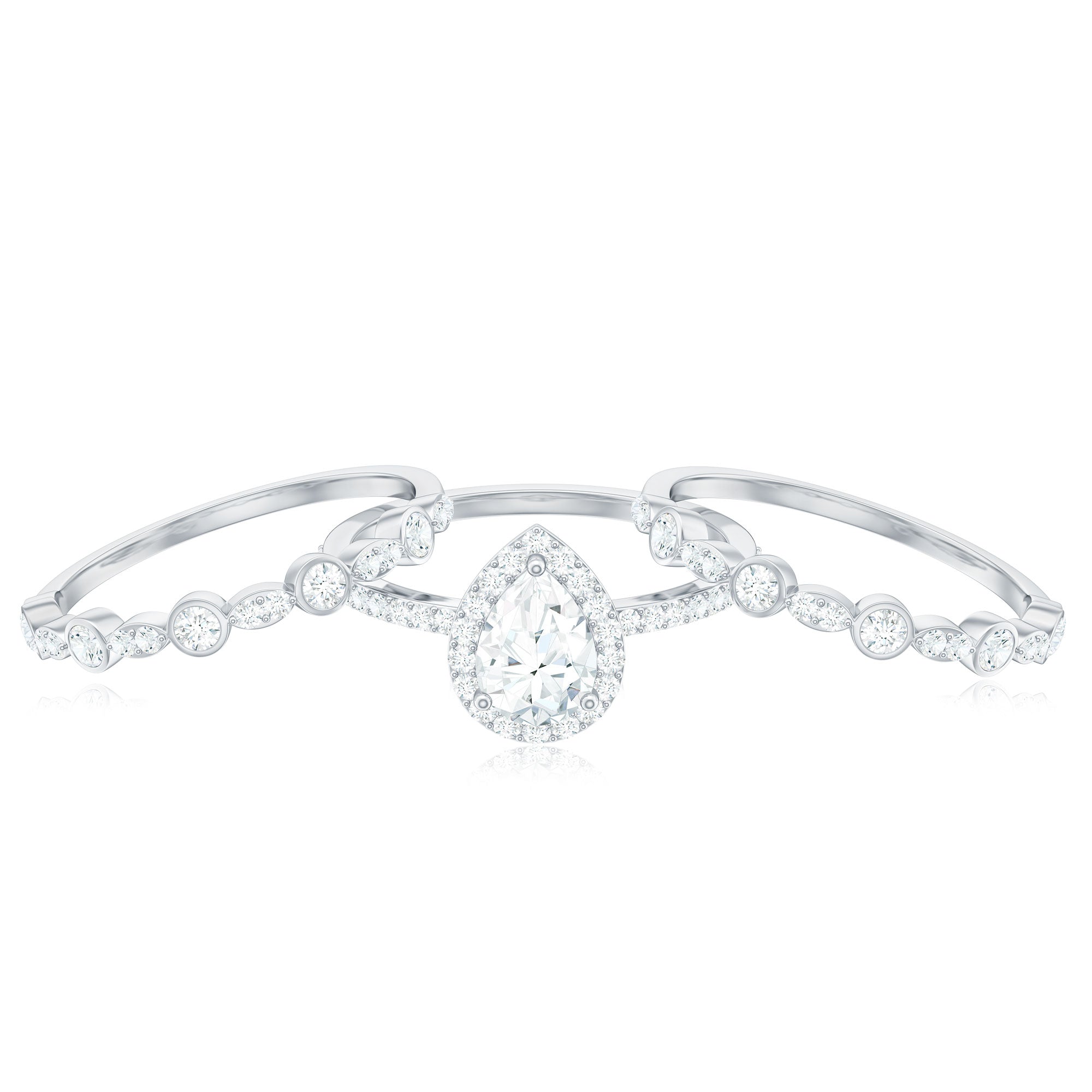 Pear Shaped Moissanite Engagement Ring with 2 Enhancers D-VS1 - Rosec Jewels