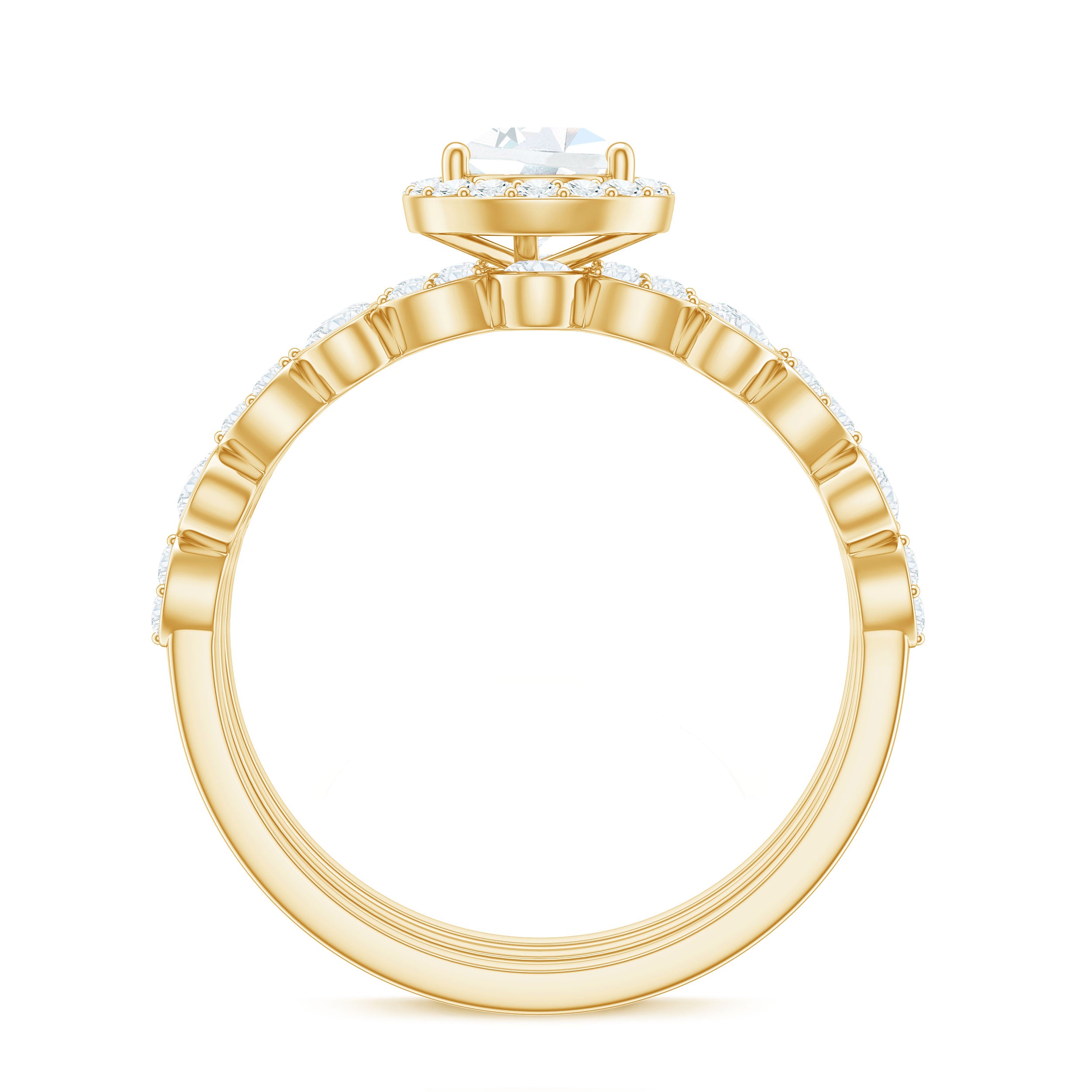 Pear Shaped Cubic Zirconia Trio Wedding Ring Set for Women AAAA - Rosec Jewels