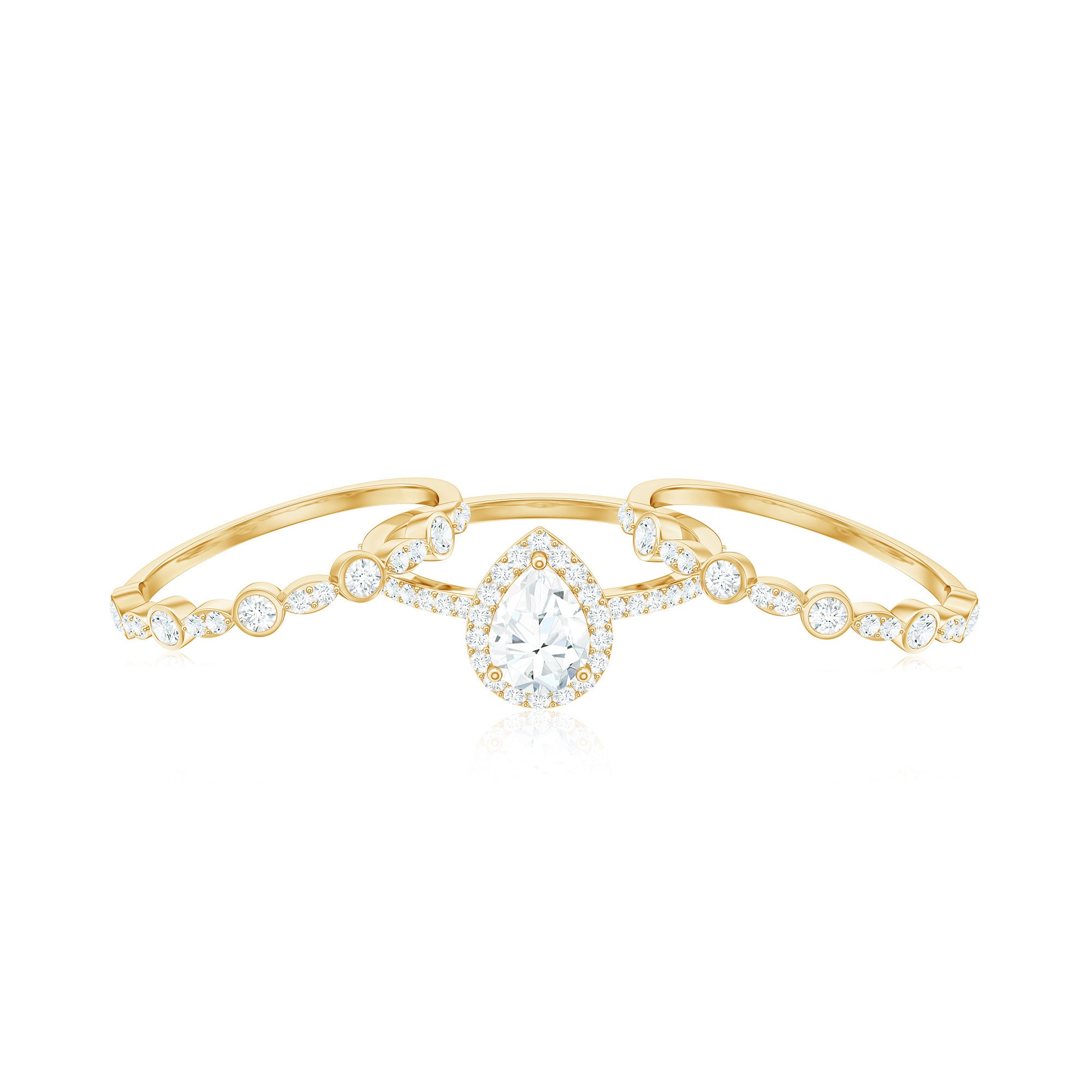 Pear Shaped Cubic Zirconia Trio Wedding Ring Set for Women AAAA - Rosec Jewels