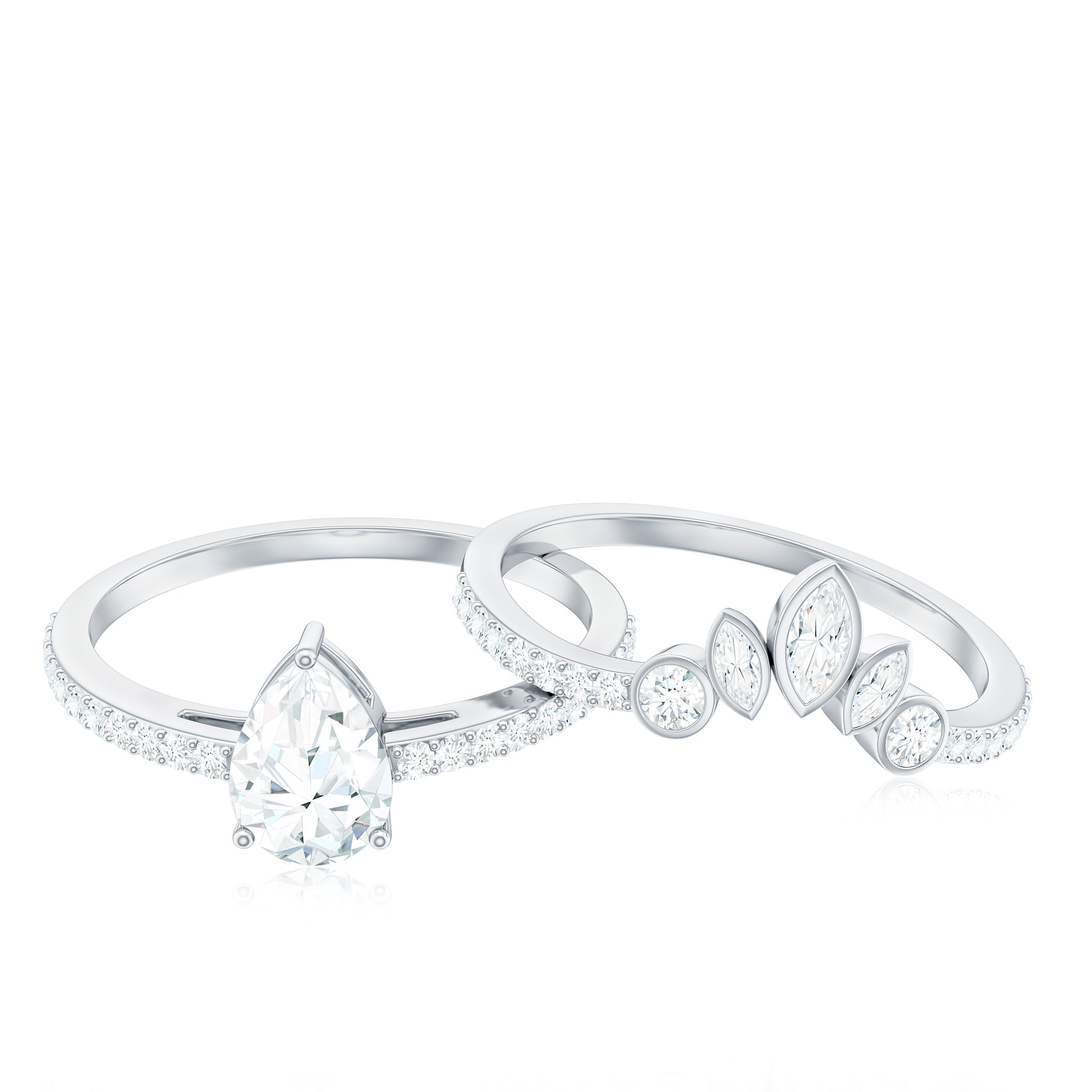 Pear Cut Moissanite Solitaire Bridal Ring Set with Certificate D-VS1 - Rosec Jewels