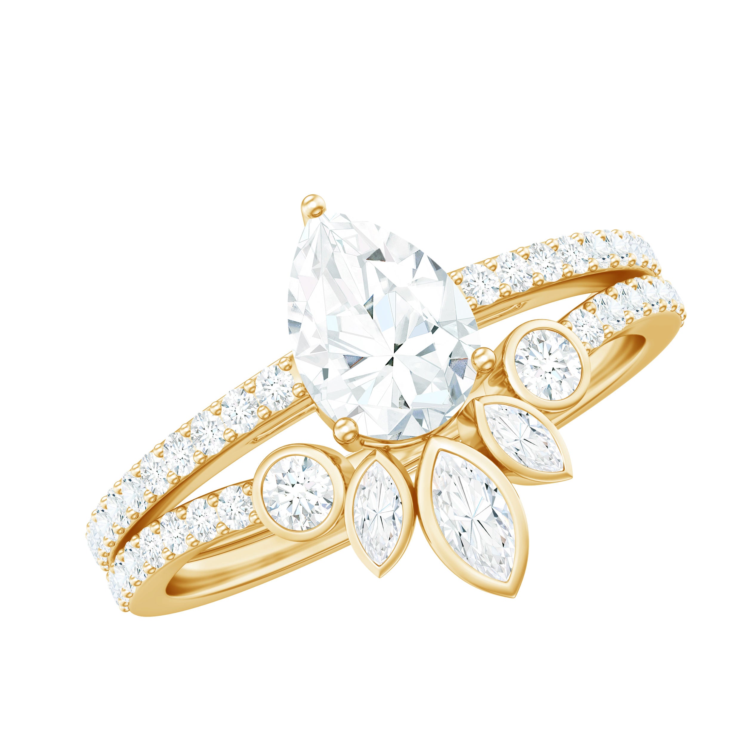 Pear Cut Moissanite Solitaire Bridal Ring Set with Certificate D-VS1 - Rosec Jewels