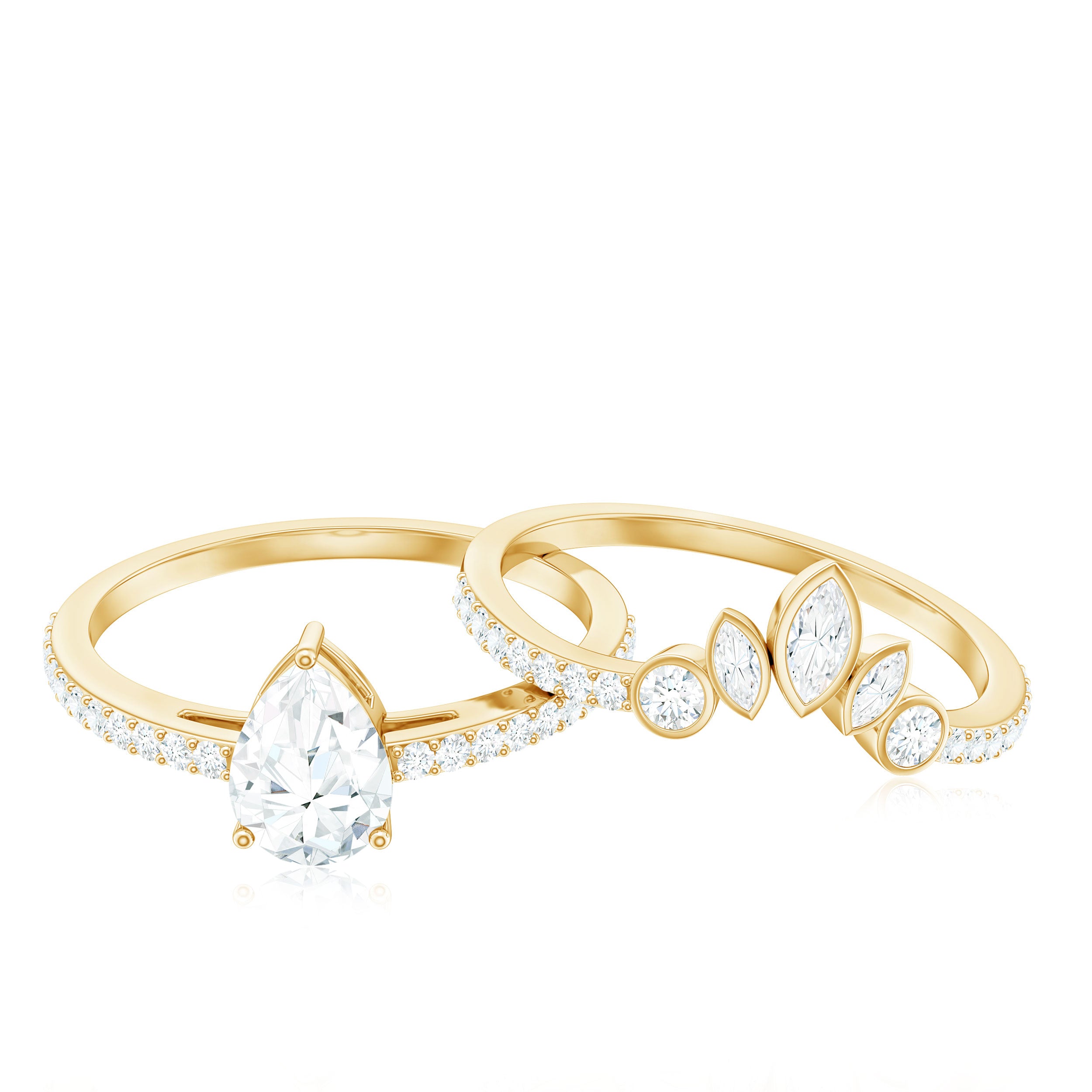 Pear Cut Moissanite Solitaire Bridal Ring Set with Certificate D-VS1 - Rosec Jewels