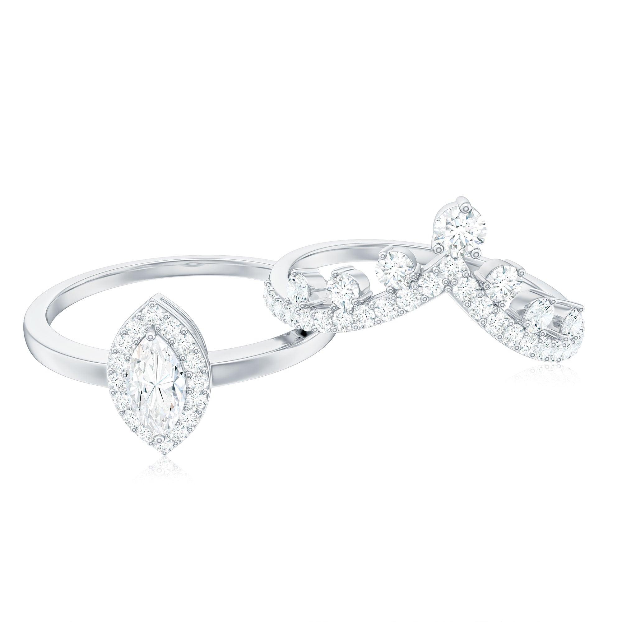 Marquise Cut Moissanite Halo Wedding Ring Set For Women D-VS1 - Rosec Jewels