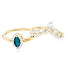 Marquise Cut London Blue Topaz Halo Wedding Ring Set with Diamond Band AAA - Rosec Jewels