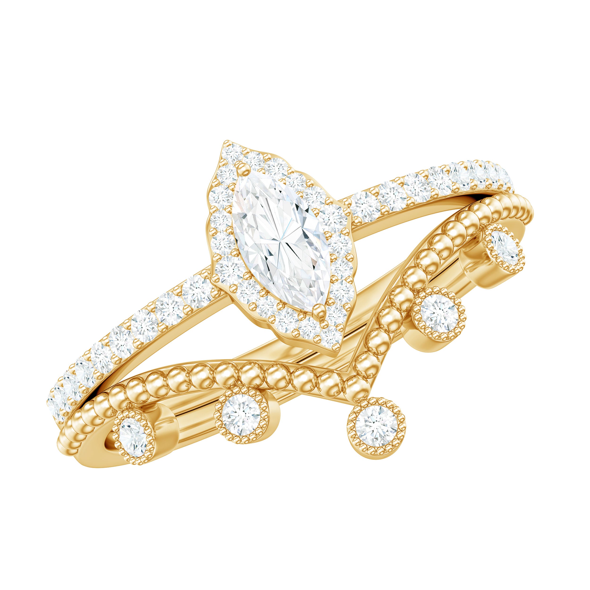 Rosec Jewels-Marquise Cut Moissanite Vintage Wedding Ring Set