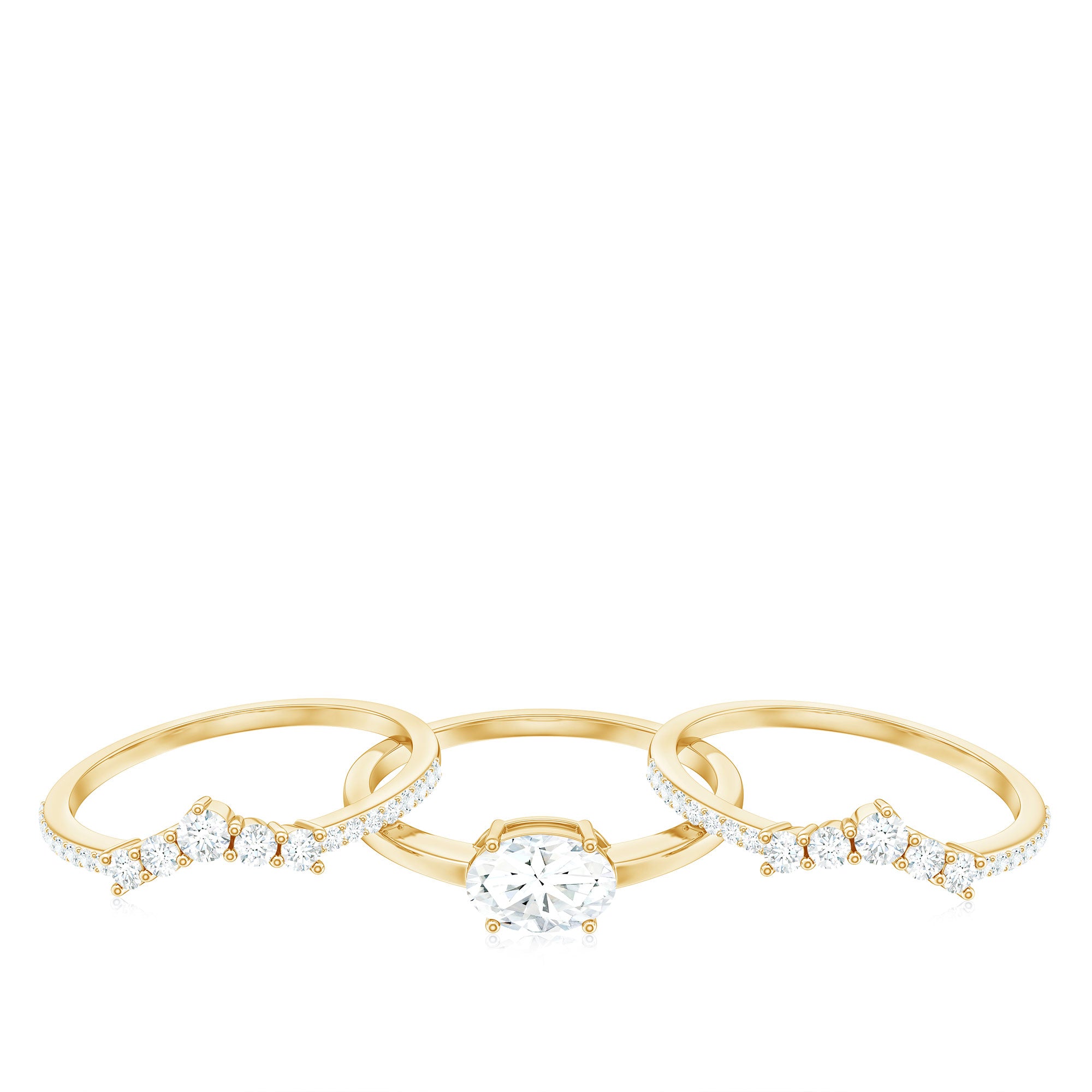 2.25 CT Oval Zircon Trio Wedding Ring Set in Gold AAAA - Rosec Jewels