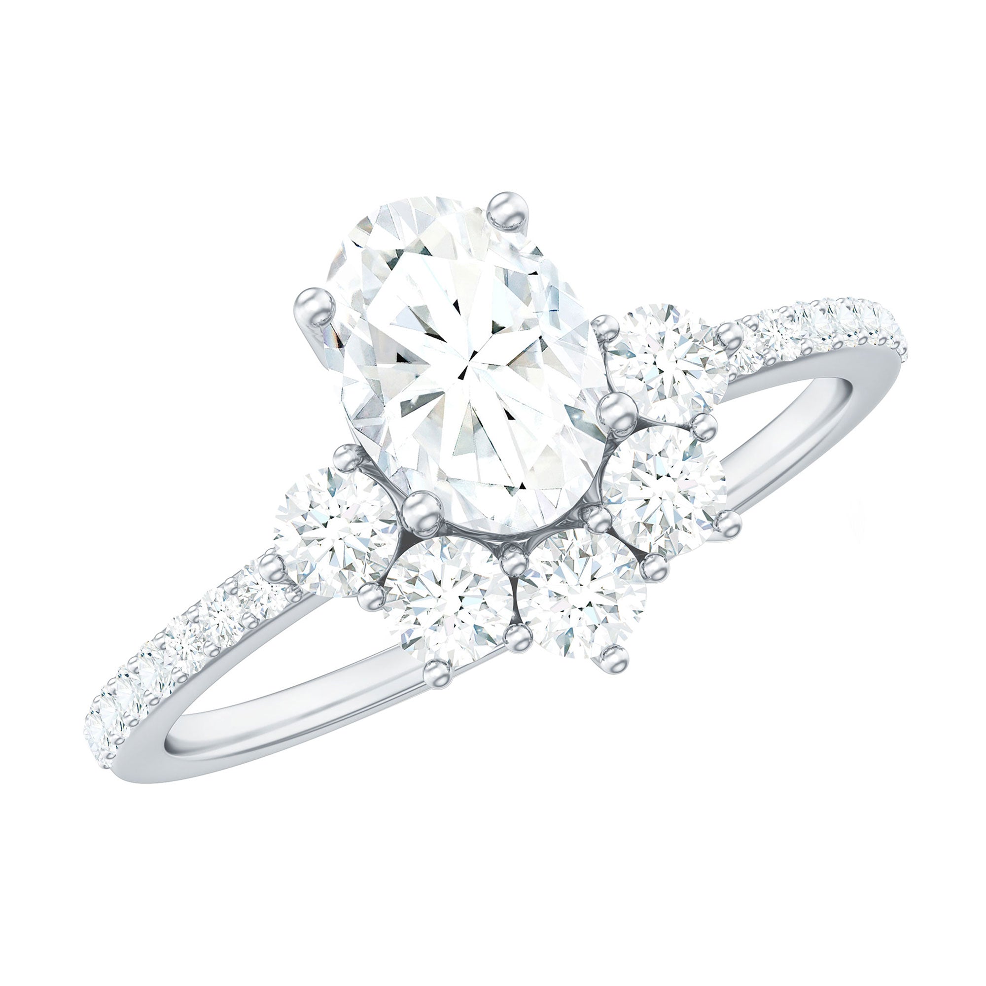 2 CT Oval Cubic Zirconia Engagement Ring with Half Halo