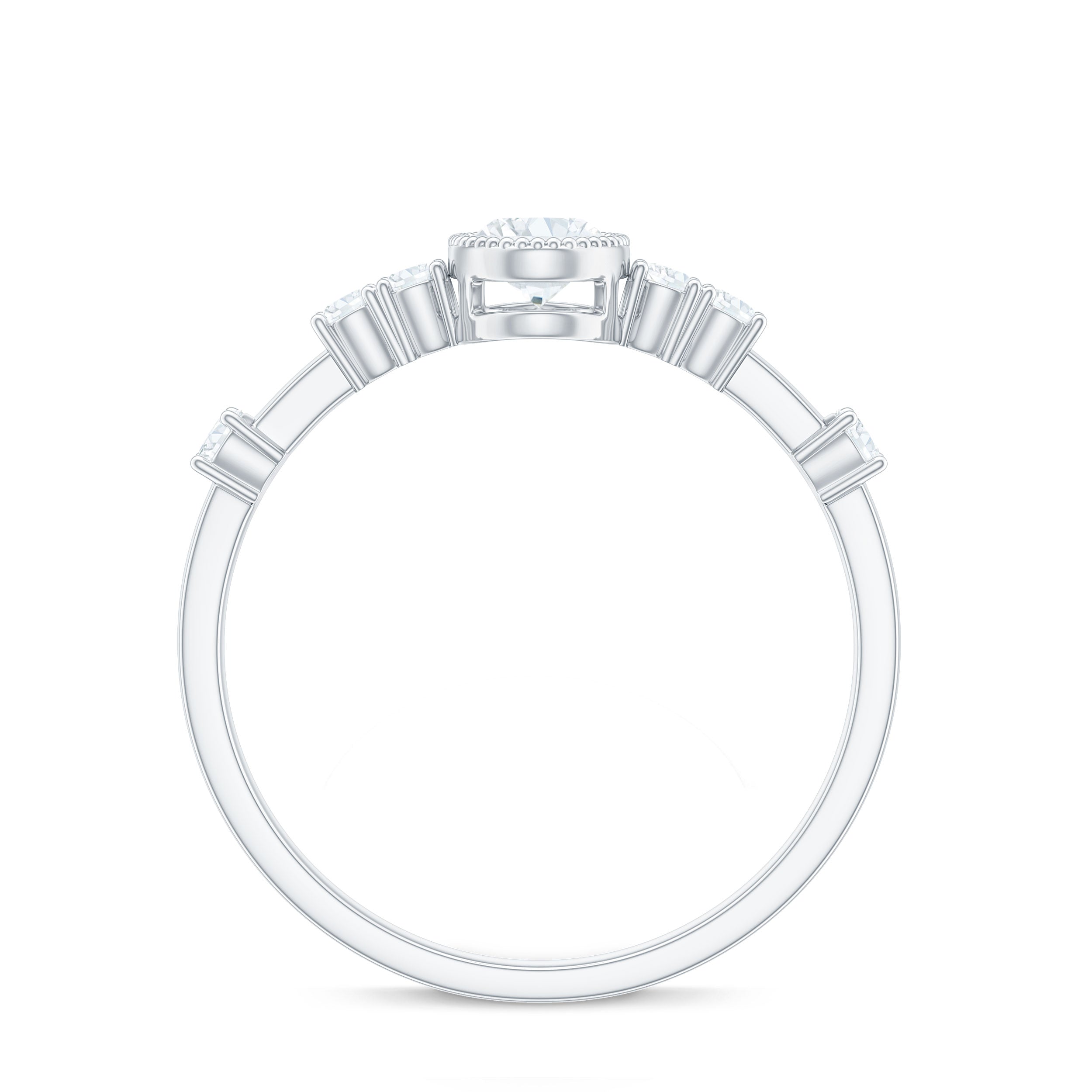 Oval Shape Zircon Solitaire Engagement Ring with Side Stones AAAA - Rosec Jewels