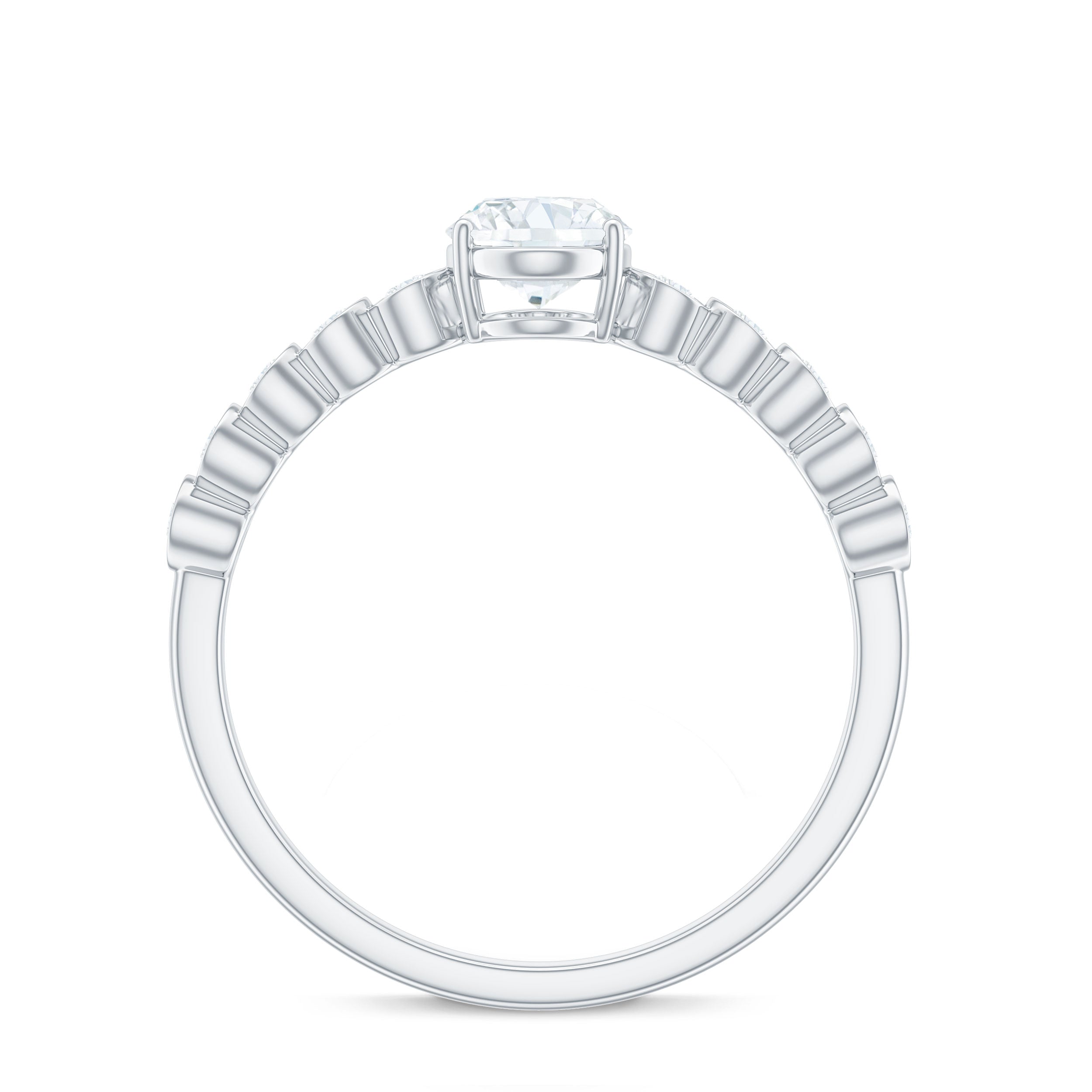 Certified Moissanite Oval Cut Engagement Ring with Side Stones D-VS1 - Rosec Jewels
