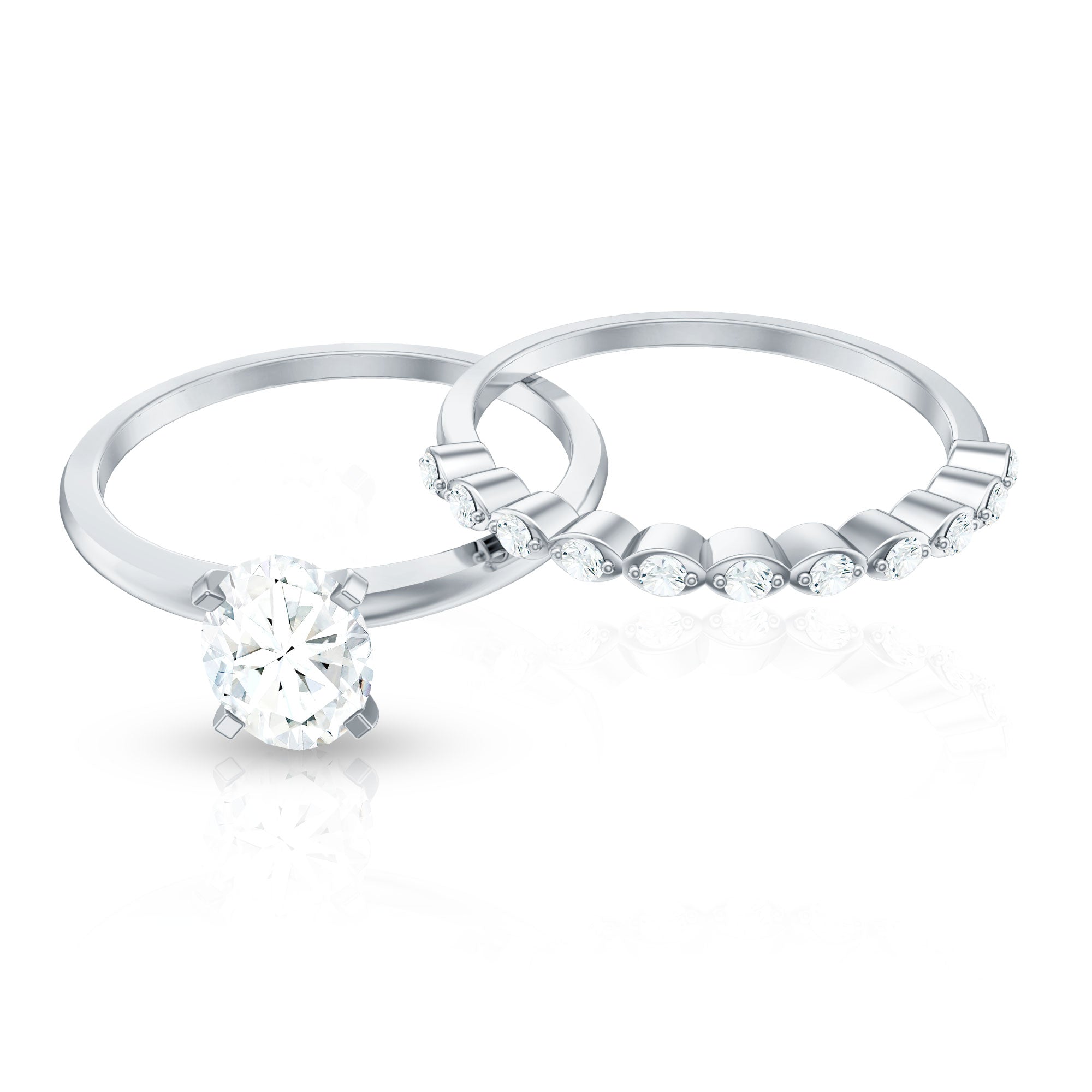 Oval Cut Moissanite Solitaire Bridal Ring Set for Women D-VS1 - Rosec Jewels